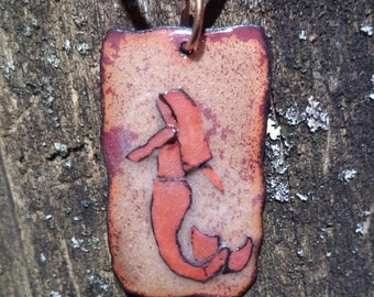 Mermaid gift copper necklace jewelry unique hand-painted mermaid pendant