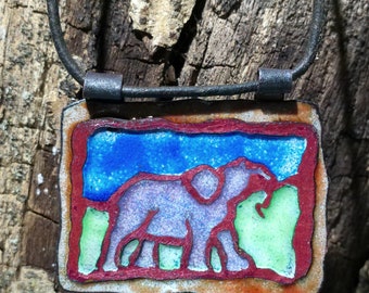 Phant the Elephant ;Elephant gift copper necklace jewelry unique hand-painted Elephant.