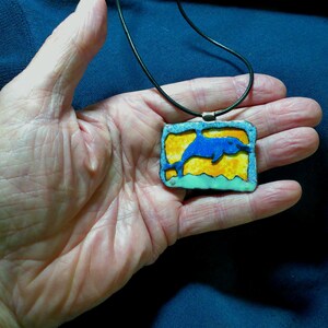 Dolphin Copper hand-painted pendant and hand-cut necklace, ocean sea jewelry