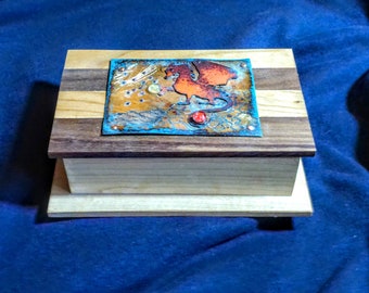 Orion and the Dragon handmade wood and copper jewelry box