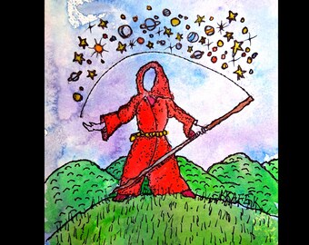 cosmic cradle digital download ink watercolor fantasy illustration children adult print