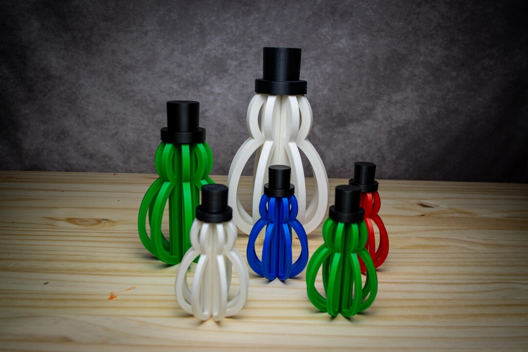 3D Printed Snowman Decoration Set Hollow, Flat-pack Snowmen With Top ...