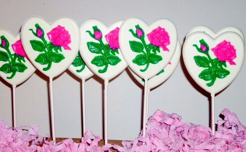 Large Chocolate Heart and Rose Lollipops weddings showers birthday image 5