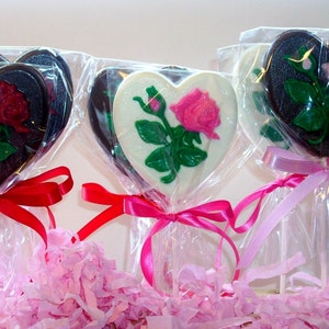 Large Chocolate Heart and Rose Lollipops weddings showers birthday image 1