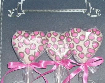 Chocolate Pink Cheetah Heart lollipops baby's first birthday girls night out Valentine's Day