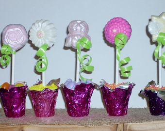 Spring Flower lollipops in an edible flower pot