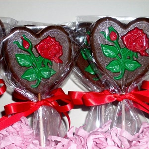 Large Chocolate Heart and Rose Lollipops weddings showers birthday Bild 2