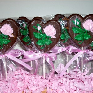 Large Chocolate Heart and Rose Lollipops weddings showers birthday Bild 4