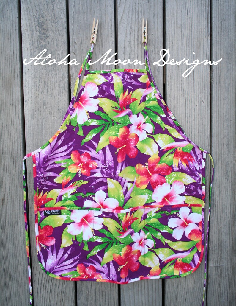 Hawaiian Print Aprons Made in Hawaii Custom Embroidery Etsy