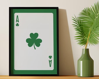 Clover Green Wall Art, Clover Playing Card, Modern Poster Dorm Poster Clover Wall Art Hot Modern Wall Art Playing Card Poster Green Canva