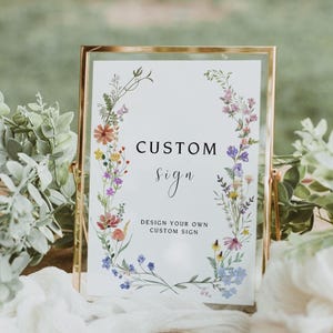 Wildblumen Benutzerdefiniertes Zeichen, Florales benutzerdefiniertes Zeichen, Boho Wildflower Hochzeit bearbeitbares Zeichen Vorlage, Babypartyschild, Brautschild, NELLY