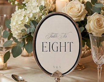 Elegant ovaal tafelnummersjabloon bruiloft tafelbord bewerkbaar canvas moderne afdrukbare tafelnummers bruiloftsdecor, minimalistisch tafelnummer