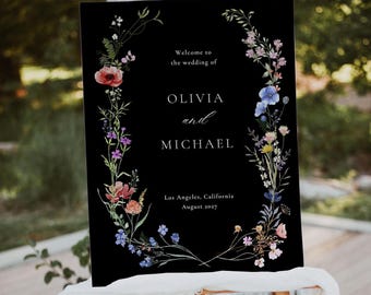 Black Wildflower Wedding Welcome, Floral Welcome Sign Template, Welcome Sign, Instant Download, Wedding Welcome Poster, Editable Template