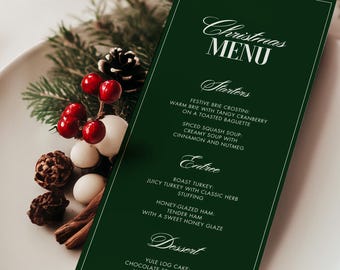 Elegant Green Christmas Menu Template 4x9 (Editable)