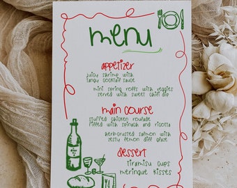 Whimsical Wedding Menu Template with Line Art (PDF)