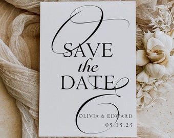 Save the Date Invitation, Modern Calligraphy Invitation, Save our Date, Sage Green Minimal Wedding Invitation Template, Monogram Invitation