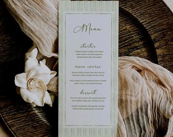 Groen gestreept trouwmenu-sjabloon, elegant en printbaar (direct te downloaden, 113 cm)