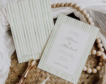 Green Striped Save the Date Template, Elegant Wedding Invitation (Digital Download)