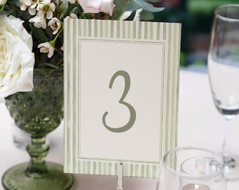 Green Striped Table Number Template, Watercolor, Printable Table Sign, Editable Template, INSTANT DOWNLOAD, Wedding Table Numbers, HANNE