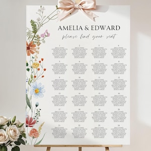 Stoelindeling wilde bloemen bruiloft, afdrukbaar tafelplan bruiloft, bruiloftsplan tuin bruiloft, plattegrond, stoelen plattegrond, bloemen tafelschikking, NELLY