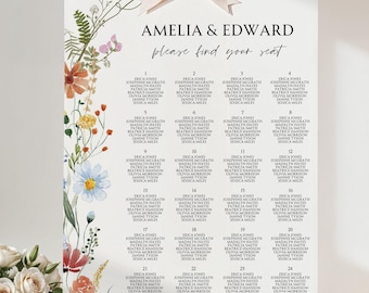 Wildflower Wedding Seating Chart, Printable Wedding Table Plan, Wedding Plan Garden Wedding, Seating Plan, Floral Seating Chart, NELLY