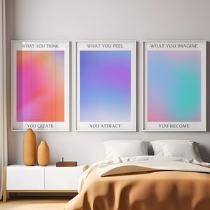 Aura Poster 3 Piece Wall Art, Aura Energy Spiritual Gradient Print, Decoração Y2K, Decoração Estética de Sala, Arte de Parede Zen, Arte de Pôster de Aura, Arte de Aura