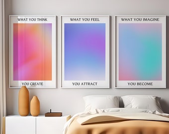 Aura Poster 3 Piece Wall Art, Aura Energy Spiritual Gradient Print, Y2K Decor, Aesthetic Room Decor, Zen Wall Art, Aura Poster Art, Aura Art