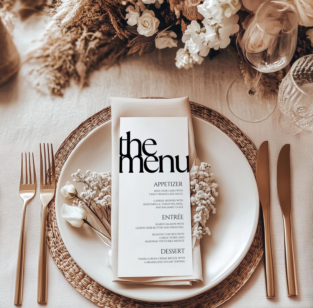 Bold Menu, Wedding Menu Template, Minimalist Wedding Menu Card, Elegant ...