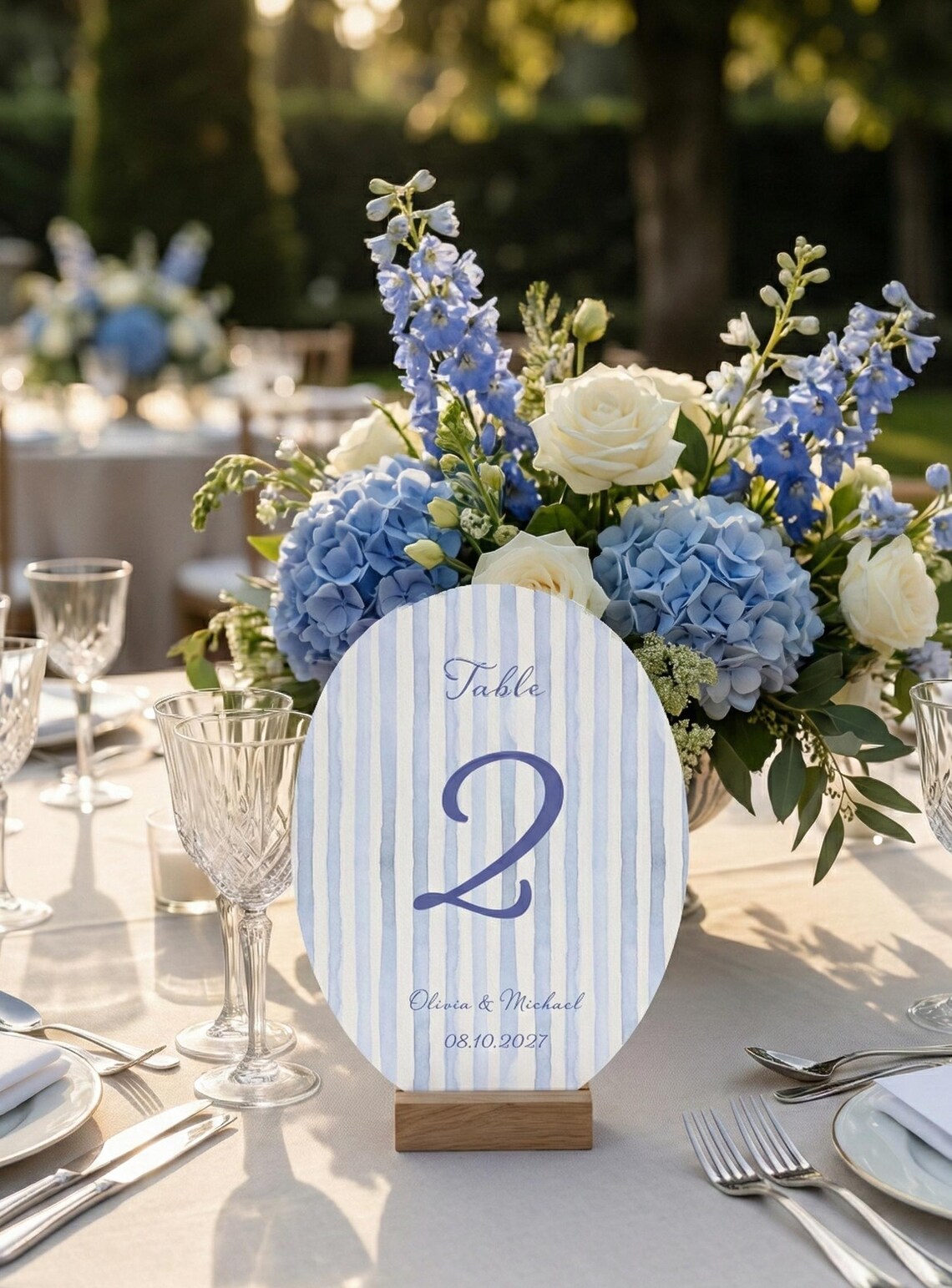 Blue Striped Oval Table Number Template Wedding Table Sign Editable ...