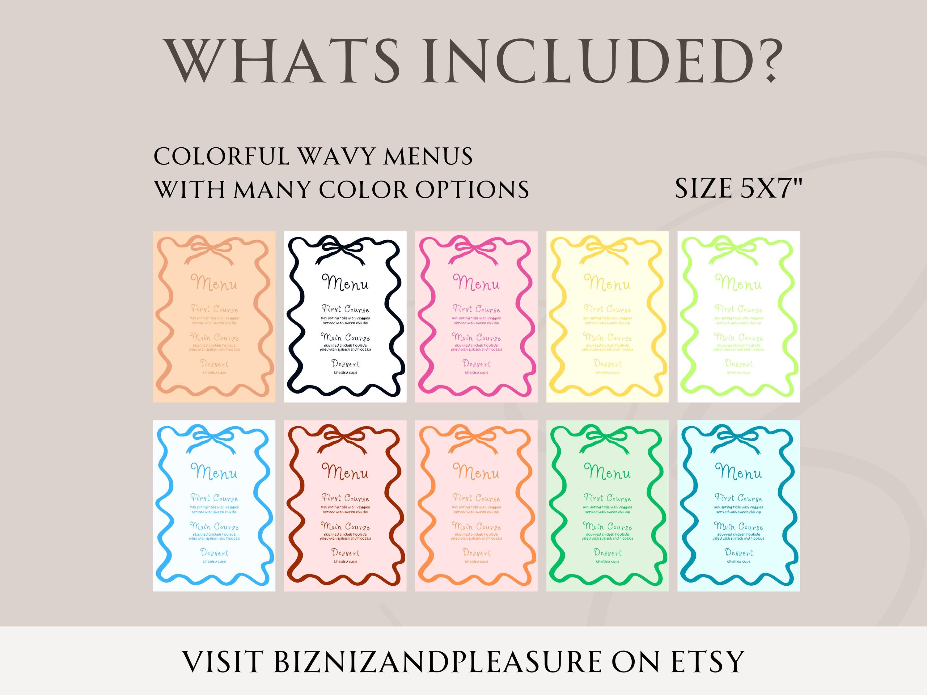 Curvy Bow Menu Template, Hand Drawn, Wedding/bridal Shower Menu ...