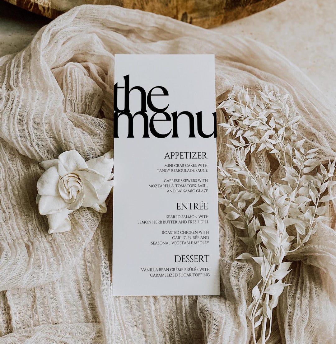 Bold Menu, Wedding Menu Template, Minimalist Wedding Menu Card, Elegant ...