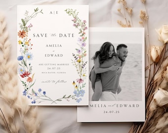 Wildflower Photo Save the Date Template, Double Sided (PDF), NELLY