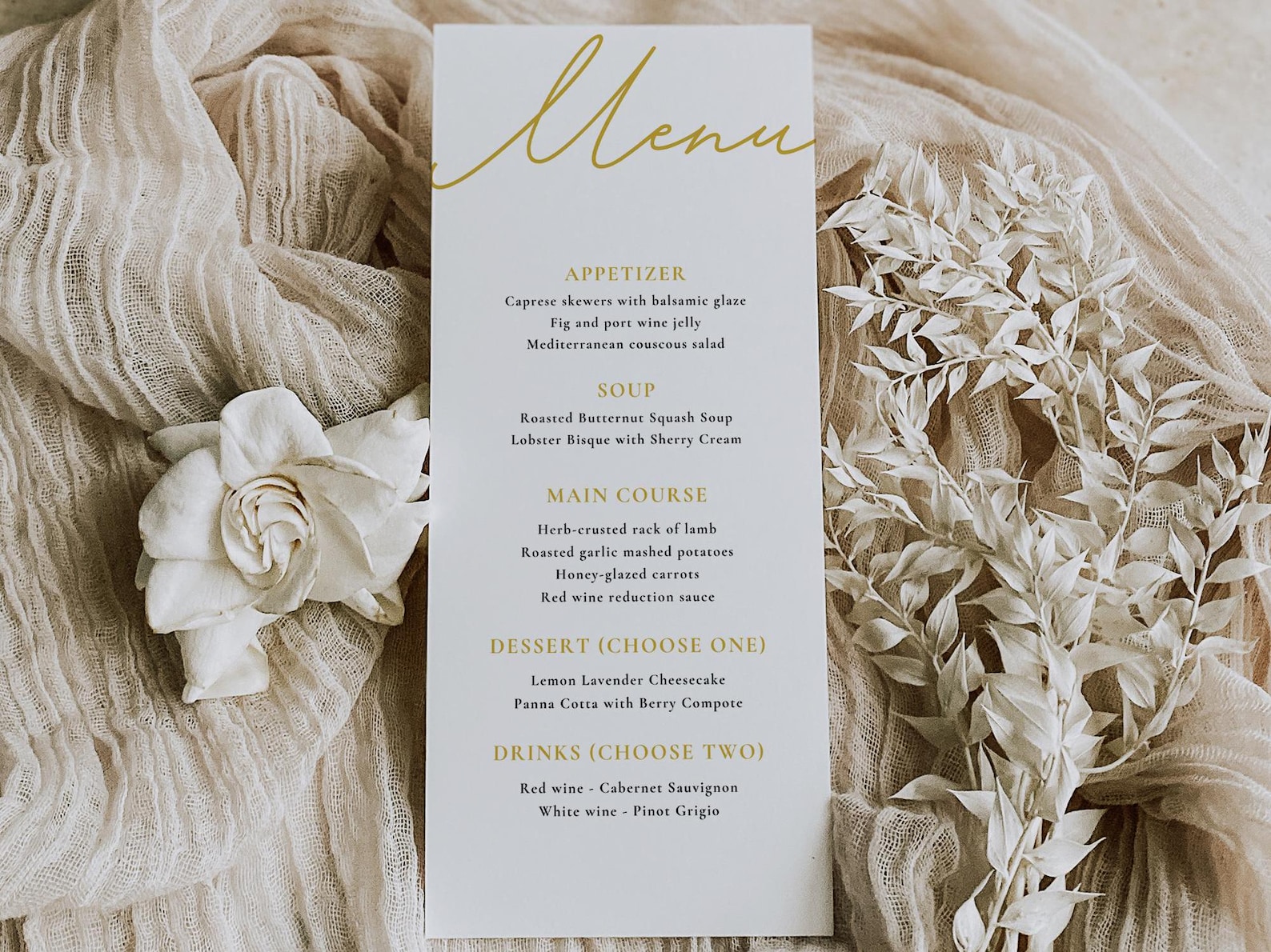 Editable Gold Menu Card Template, Wedding Dinner Menu Gold, Printable ...