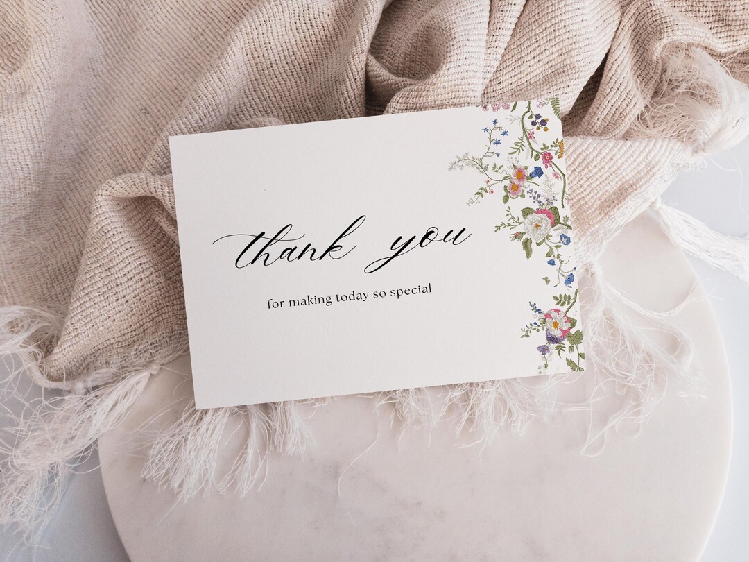 Wildflower Thank You Card Template, Editable Thank You Card, Printable ...