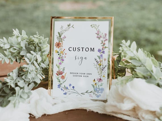 Wildflower Custom Sign, Floral Custom Sign, Boho Wildflower Wedding Editable Sign Template, Baby Shower Sign, Bridal Sign, NELLY
