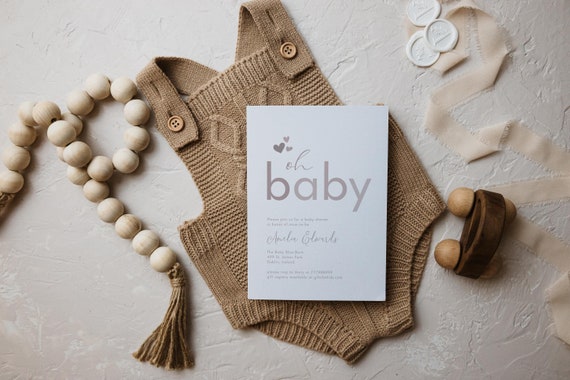 Boho Baby Shower Invitation Set, Gender Neutral Baby Shower Invitation, Rose Baby Shower Invitation, Editable Boho Baby Shower Template