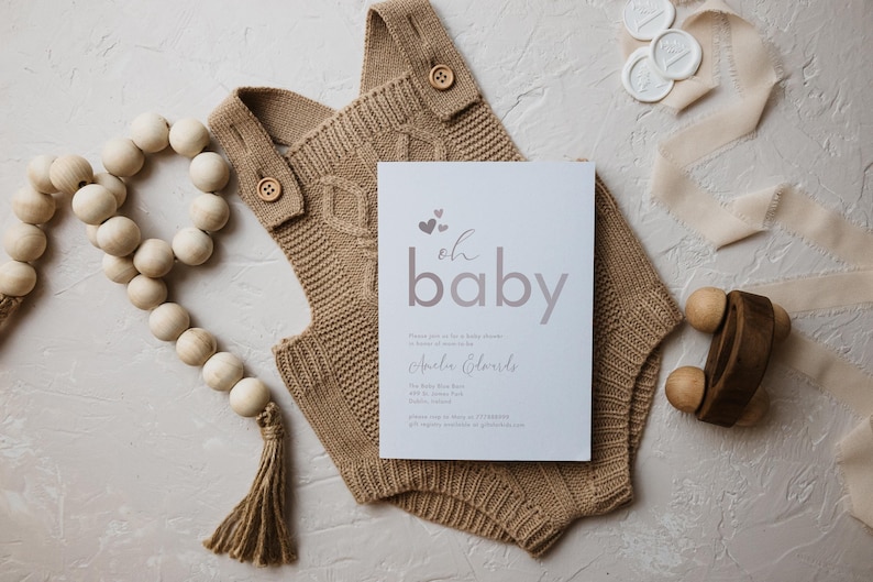 Boho Baby Shower Invitation Set, Gender Neutral Template (PDF) image 1