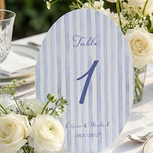 Blue Striped Oval Table Number Template Wedding Table Sign Editable ...