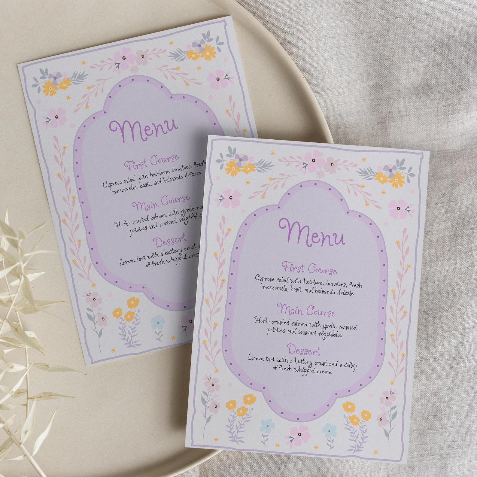 Colorful Floral Spring Menu Template, Hand Drawn, Printable Dinner Menu ...