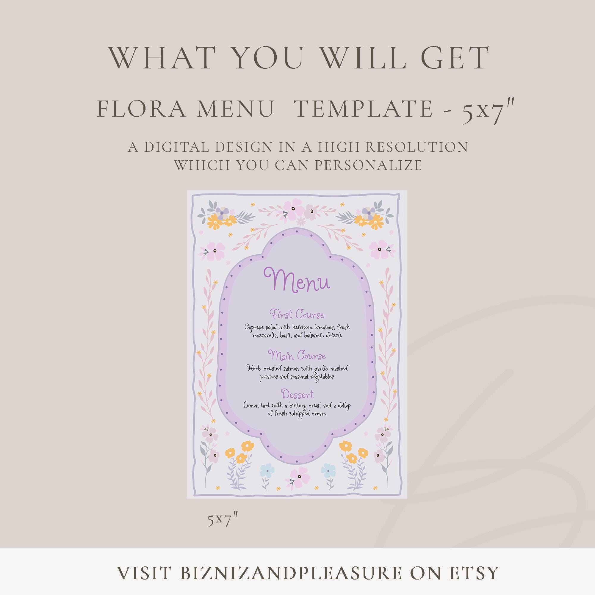 Colorful Floral Spring Menu Template, Hand Drawn, Printable Dinner Menu ...