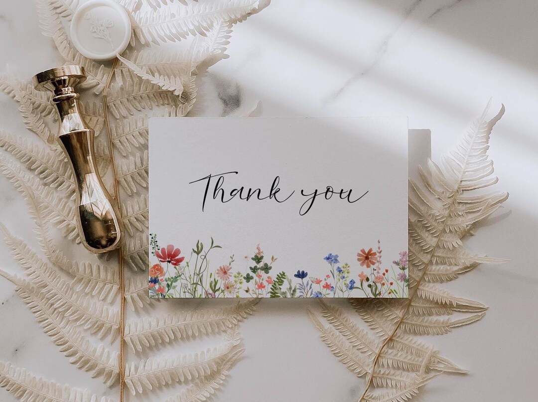 Wildflower Thank You Card Template, Editable Thank You Card, Printable ...