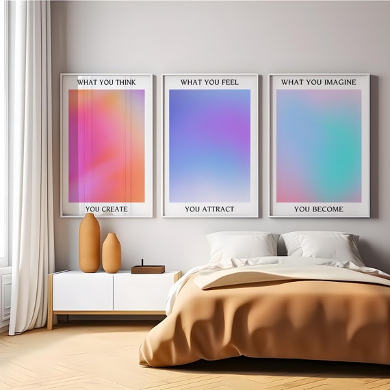 Aura Poster 3 Piece Wall Art, Aura Energy Spiritual Gradient Print, Y2K Decor, Aesthetic Room Decor, Zen Wall Art, Aura Poster Art, Aura Art