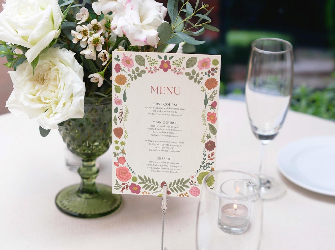 Simple Spring Menu Template Colorful Floral Spring Menu Template, Printable Dinner Menu, Editable ...