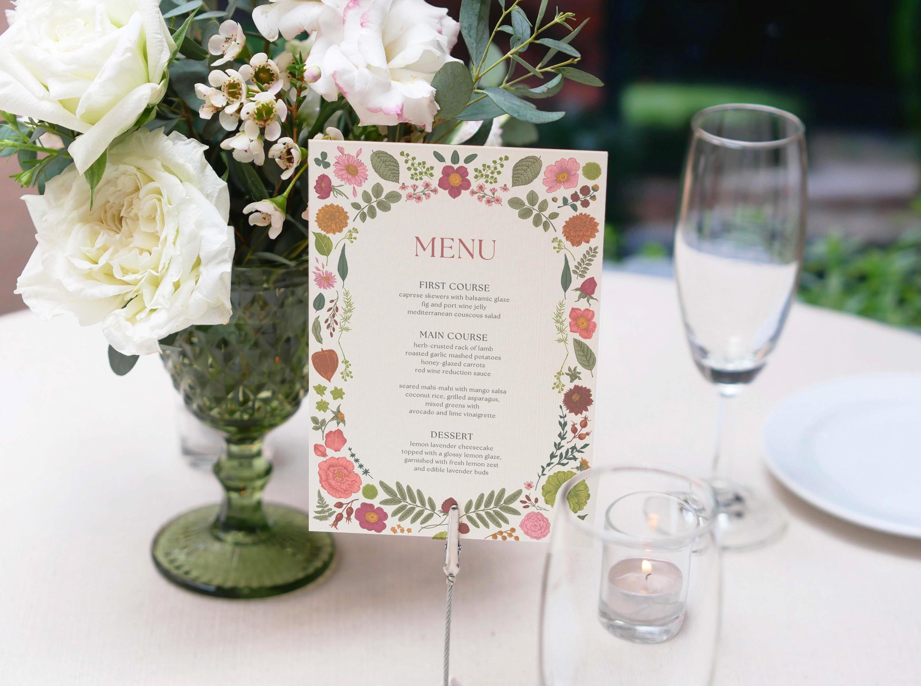 Colorful Floral Spring Menu Template, Printable Dinner Menu, Editable ...