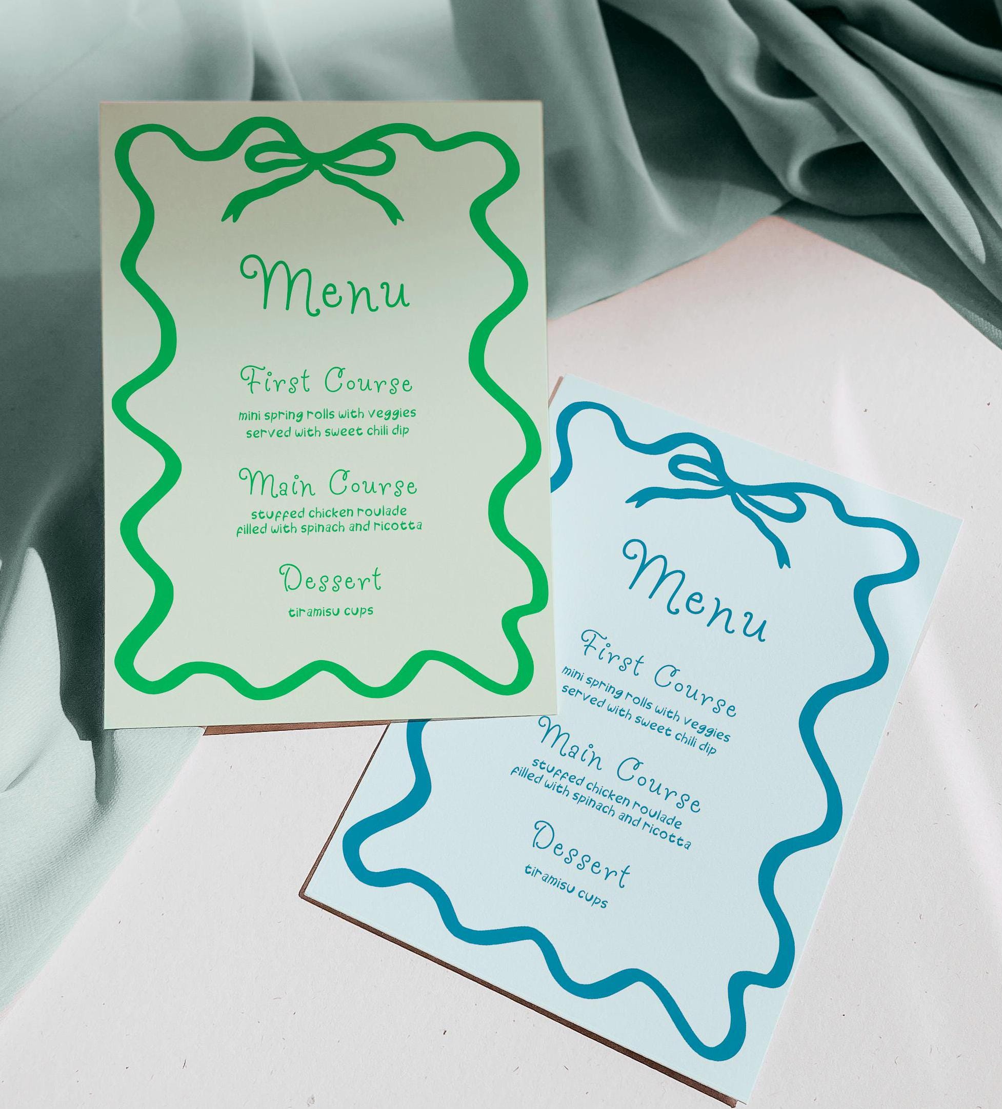 Curvy Bow Menu Template, Hand Drawn, Wedding/bridal Shower Menu ...