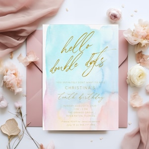 Pastel Rainbow 10th Birthday Invitation, Editable Template (Digital Download)