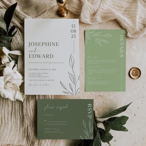 Sage Green Wedding Suite | Minimalist Wedding Invitation Templates | Canva Templates | Digital Download | Sage Wedding Invitation | Floral