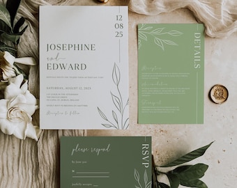Sage Green Wedding Suite | Minimalist Wedding Invitation Templates | Canva Templates | Digital Download | Sage Wedding Invitation | Floral