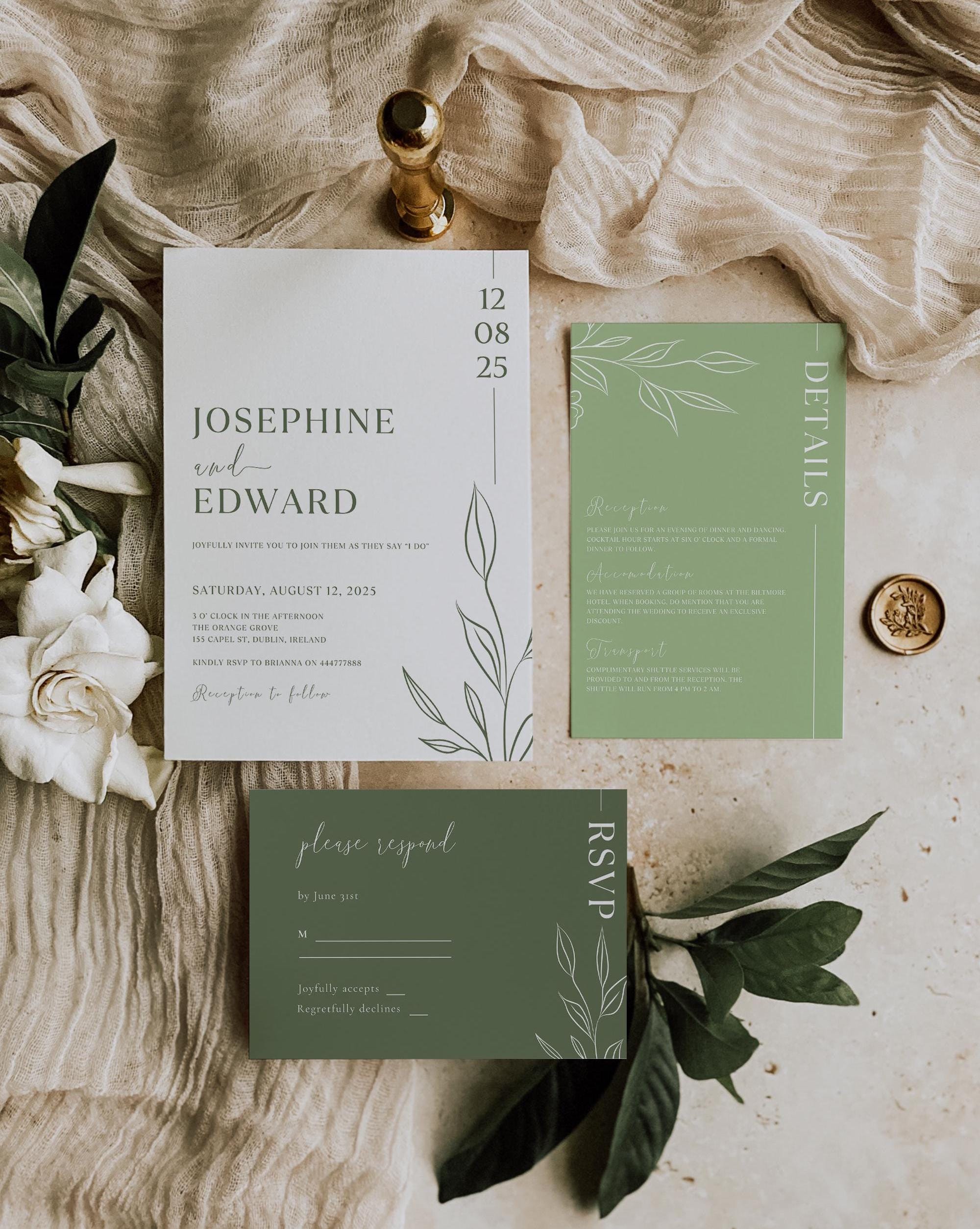 Sage Green Wedding Suite | Minimalist Wedding Invitation Templates | Canva  Templates | Digital Download | Sage Wedding Invitation | Floral - Etsy, image size:2000x2507