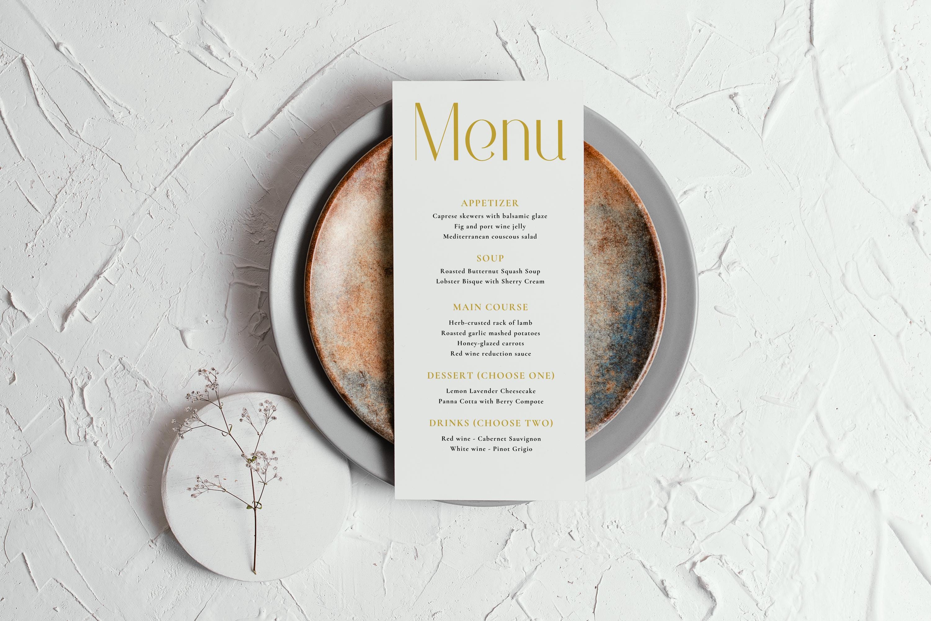 Editable Gold Menu Card Template, Wedding Dinner Menu Gold, Printable ...